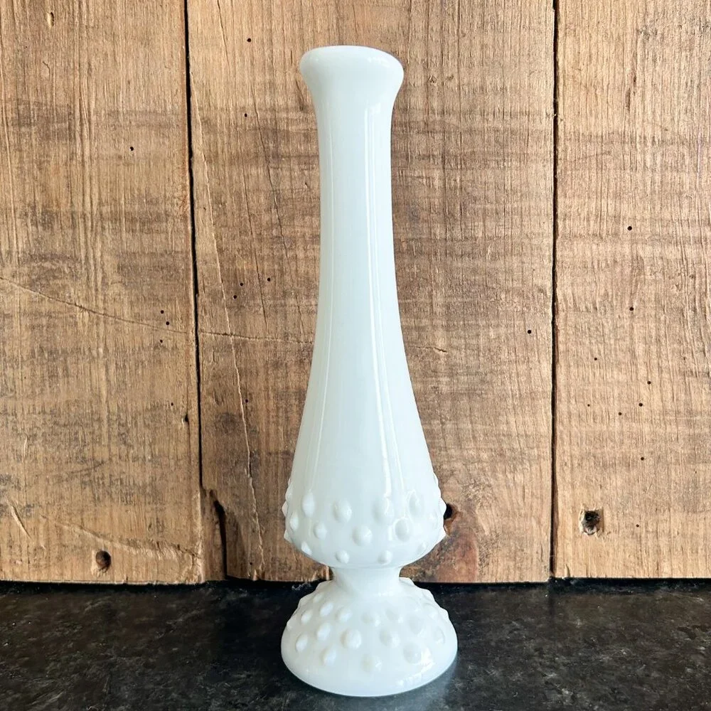 Vintage Milk Glass Swung Vase Hobnail Style